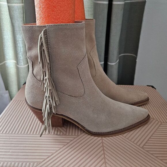 Coconuts by Matisse Booties Ankle Fringe Jane Tan Suede Heeled Boots Casual - Picture 1 of 12